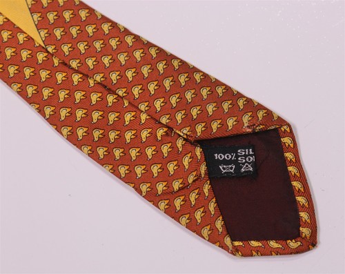 Salvatore Ferragamo Brown Twitter Bird Print Design Silk Necktie Tie - Picture 6 of 6