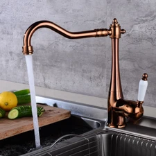 Rose Gold Kitchen Swivel Faucet Single Handle Antique Style Hot Cold Water Tap