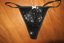 S    SEQUINED BLACK    Victoria's Secret COTTON THONG G V-STRING PANTIES THONG NEW