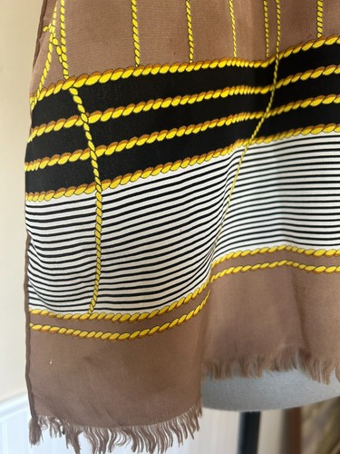 BILL BLASS Brown Black Stripes Blue Signal Flag Silk Scarf | Vintage 70s 58"x11" - Picture 5 of 5