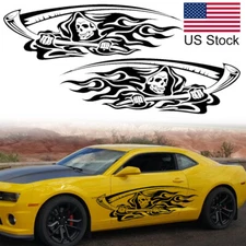 2x Black Vinyl Death Reaper Style Graphics Side Skirts Body Door Decal Stickers