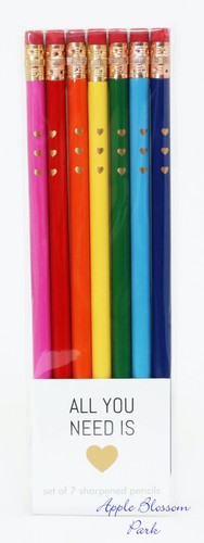 NEW Rainbow #2 Graphite 7 PENCIL SET - School Pride ALL YOU NEED IS LOVE Pencils - Picture 1 of 7