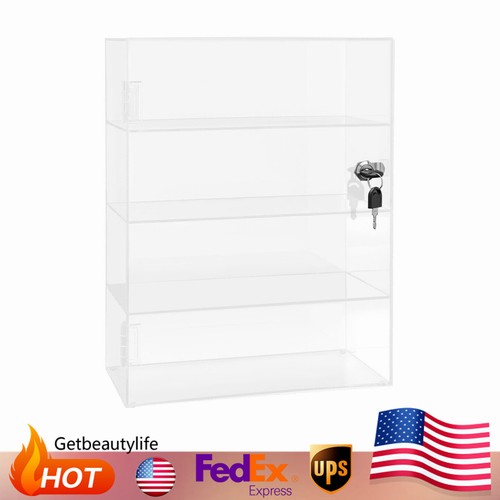 Clear Acrylic Display Case Countertop Box Shelves Showcase with Lock Dustproof