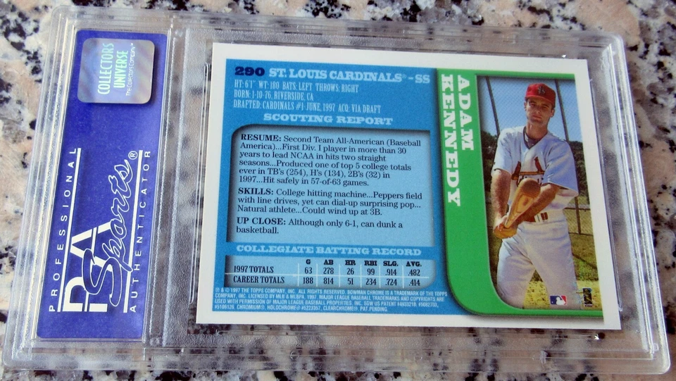 ADAM KENNEDY 1997 Bowman Chrome #1 Draft Pick Rookie Card RC PSA 9 2002 WS Champ - Image 2 of 2