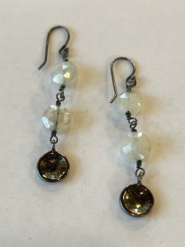 Designer Pattee Oxidized Sterling Diamond Chip White Sapphire Dangle Earrings - Picture 5 of 8
