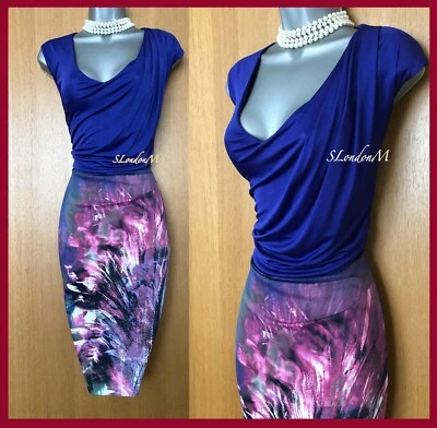 Robe Crayon Stretch Karen Millen Signature En Imprimé Tropical Placé EU 38 - Photo 1/4