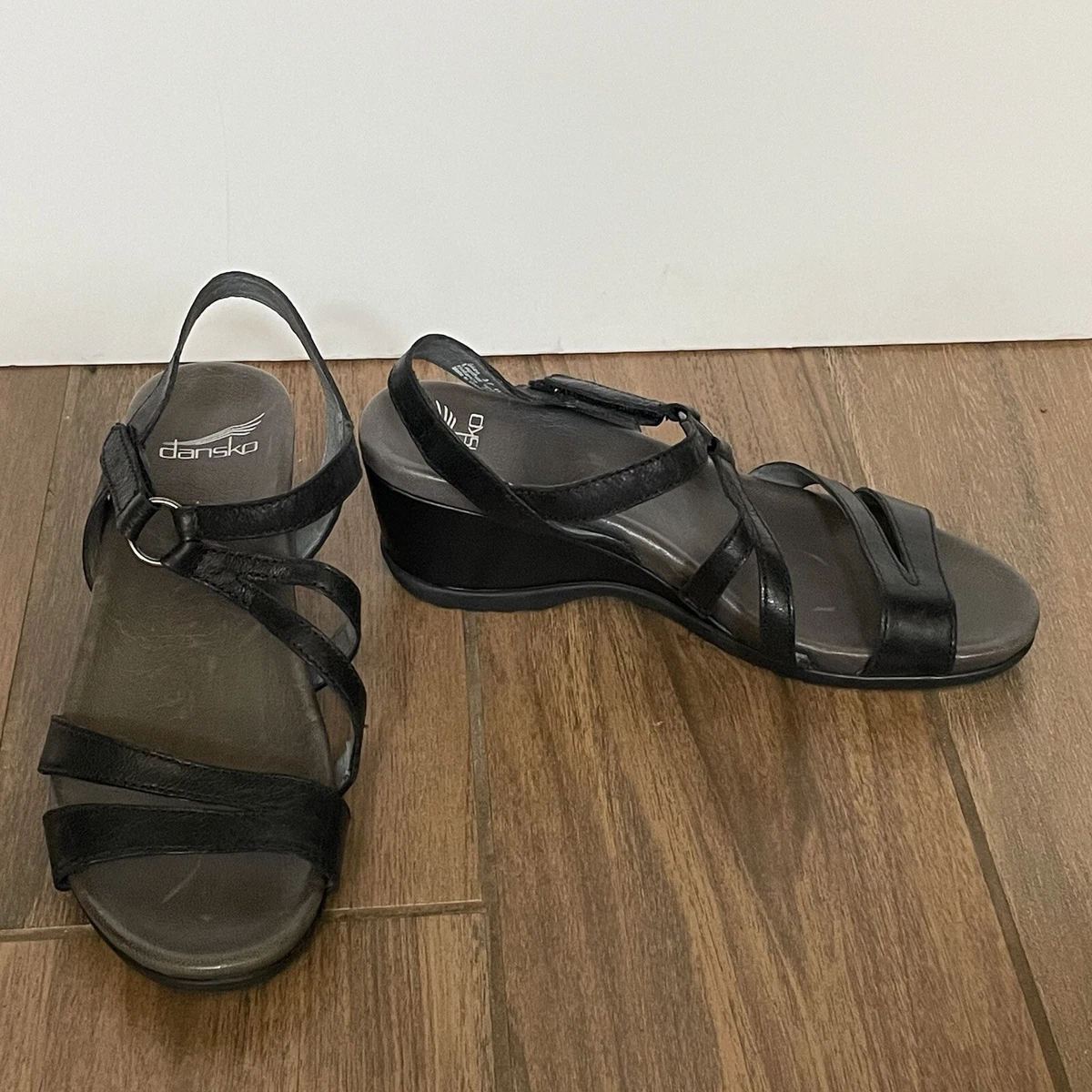 Dansko black wedge sandals on sale