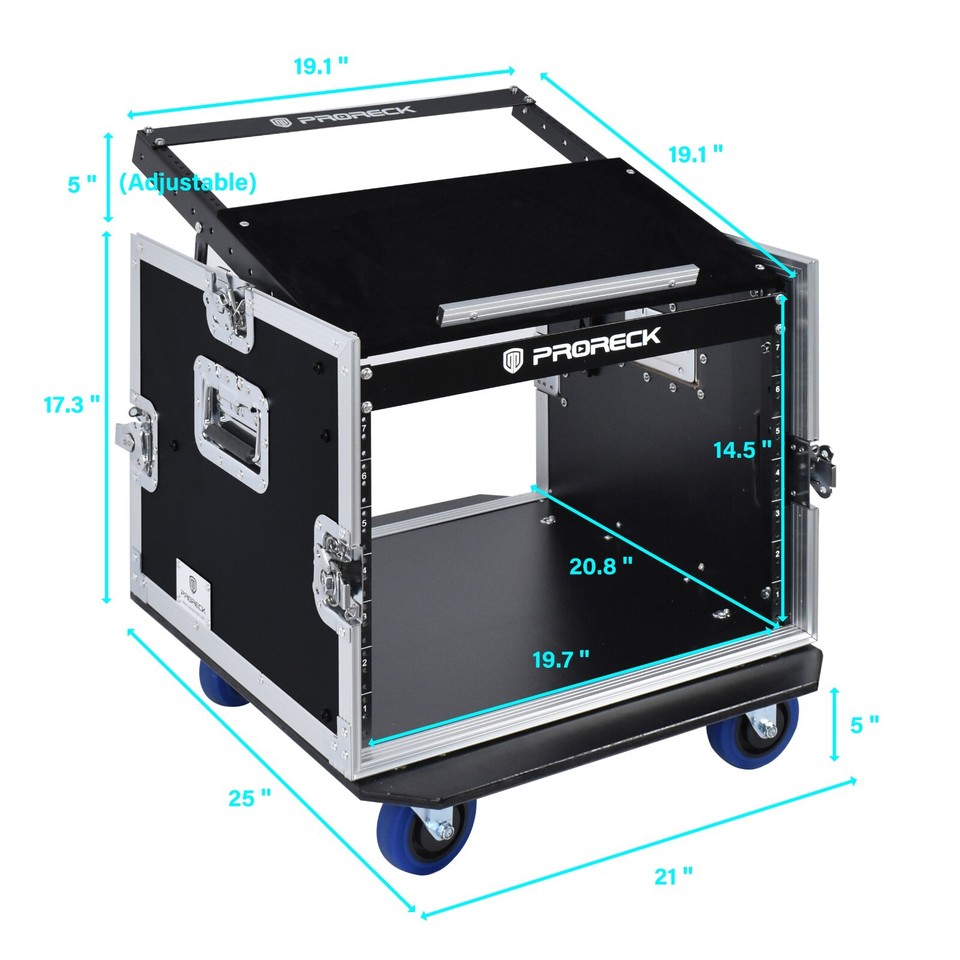PRORECK Rack/Road Case 20'' Rackable Depth With Slant Mixer Top Casters ...