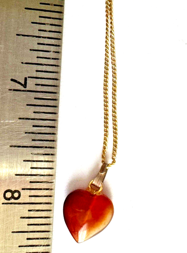 Halskette herzförmiger Karneol Edelstein Valentinstag 1/20 14K GF Goldkette 16 Zoll - Bild 9 von 11