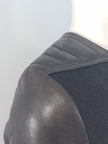 IRO Black Leather Wool Jacket UK 6 EU 34 Biker Zipped Panelled Brown Blend £795 - Picture 15 of 18