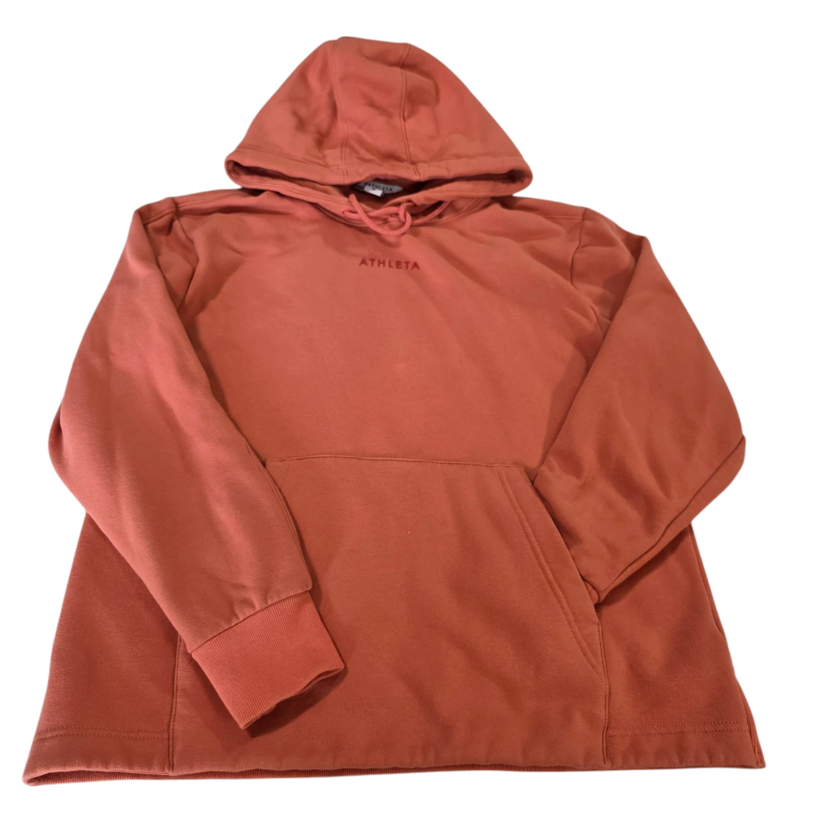 Athleta Pullover Hoodie Womens Brown M Fleece Drawstring USA Logo Embroidered