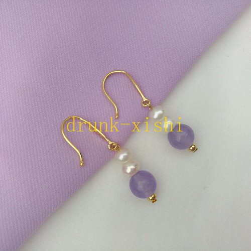 Pendiente clásico blanco colgante de perlas colgantes de gota púrpura oro 14k P - Imagen 3 de 7