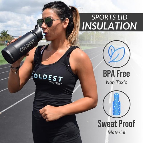 Coldest Sports Water Bottle with Straw Lid Vacuum Insulated Stainless Steel - Picture 3 of 7