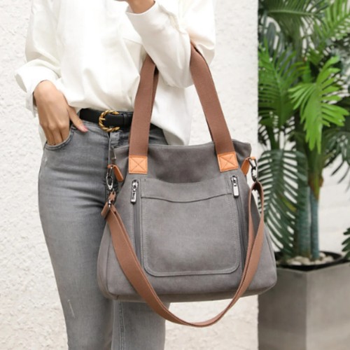 Bolso bandolera informal de lona de gran capacidad versátil para mujer - Imagen 5 de 16
