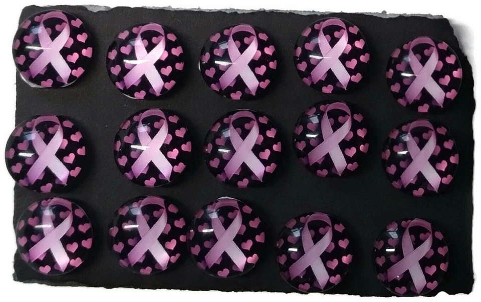 CANCER Pink RIBBON AWARENESS Thumb Tacks - 15 Handmade GLASS Decorative Breast - Image 2 of 4