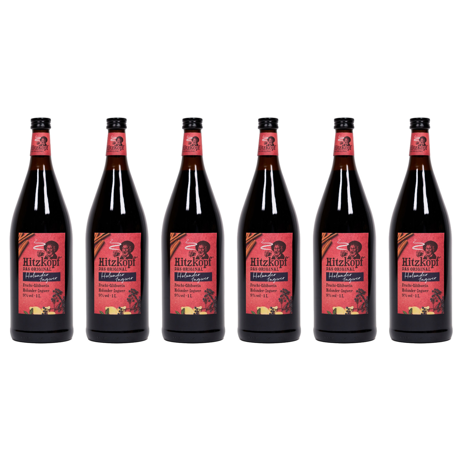 BIELMEIER Hitzkopf Glühwein Punsch Holunder Ingwer 9 % vol 6x1 Liter Glasflasche