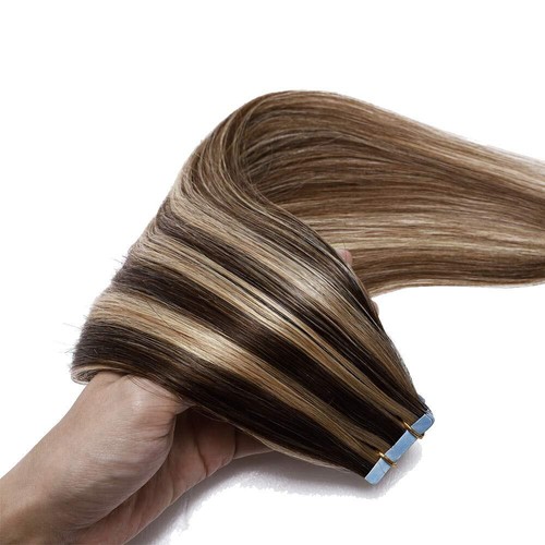 Invisible Tape In Human Hair Extensions Remy Glam Seamless Skin Weft Full Head - Picture 82 of 116