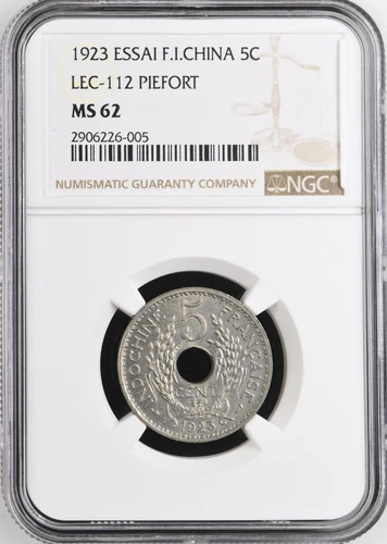 French Indochina 1923 ESSAI 5C LEC 112 PIEFORT - NGC MS 62