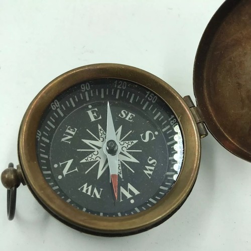 Antique Nautical Brass Finish Compass With Lid Vintage Mini Pocket Style compass - 第 2/5 張圖片