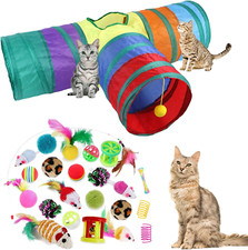 32Pcs Cat Toys Kitten Interactive Pet Toys Assortments, Foldable Rainbow Tunnel,