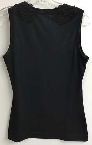 Dolce Gabbana Tank Top Black Cotton Lace Trim Scoop Neck Size 40/4 - Picture 7 of 8