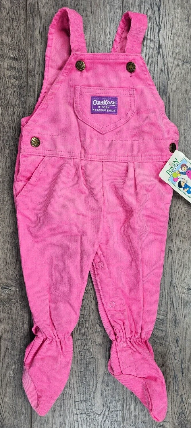 Baby Girl Clothes New Vintage Oshkosh 6-9 Month Pink Corduroy Footed Overalls