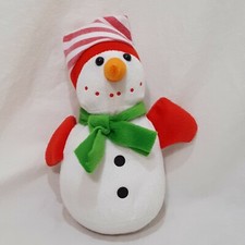 Snowman Christmas Plush Stuffed Animal 9" Striped Hat Scarf Winter White