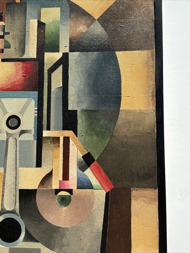 ABSTRACT PAINTING vintage EXPRESSIONISM Dietz Industrial Machine 1975 Cubism 24" - Picture 7 of 19