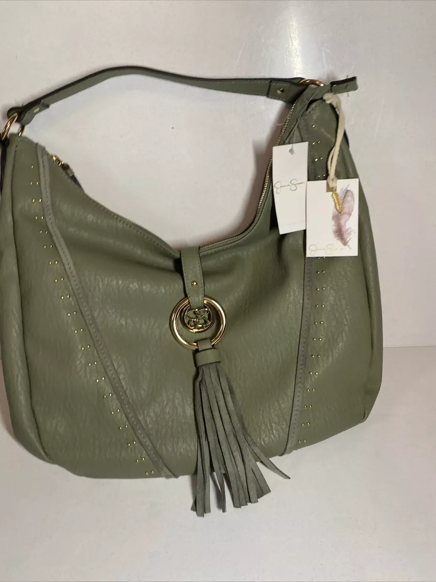 Jessica Simpson Loden Green Natalie Hobo Gold Studded Zip Purse