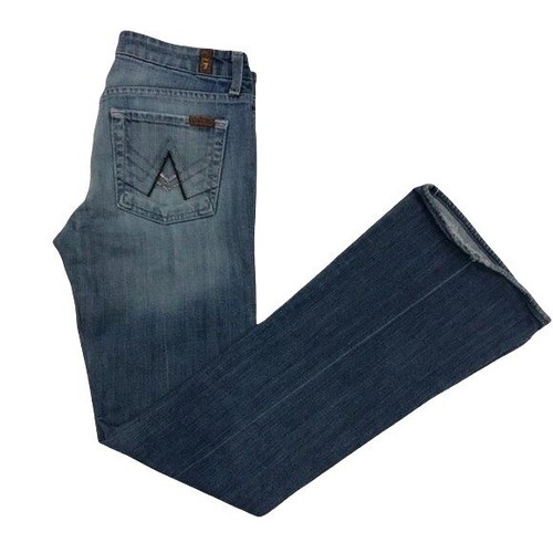 7 for All Mankind A Jeans Size 27 Flare Embroidered back Medium Wash - Picture 2 of 8