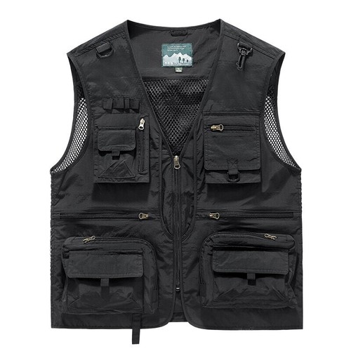 Mens Loose Fit V Neck Sleeveless Jacket with Multiple Pockets Breathable - Picture 14 of 26