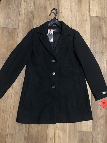 Womens DKNY Black Large Pea Coat Polyester Wool Blend New With Tags - Bild 1 von 3