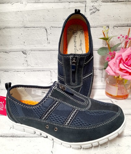 LADIES REAL SUEDE Zip Wide EEE Fit Shoes Trainers Pumps Black Navy Grey Size All - Picture 21 of 23