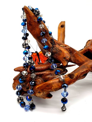 Trifari Blue Beaded Crystal Opera Necklace - Picture 5 of 16