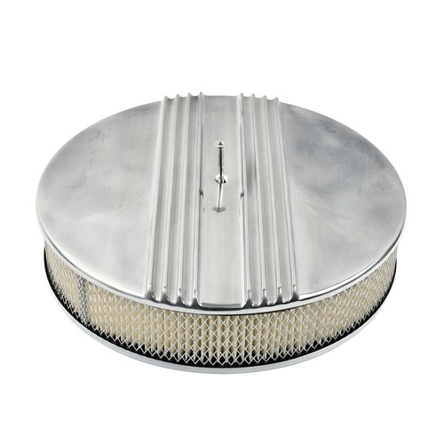 Pulido 14"x3" parcialmente aletas redondas purificador de aire de aluminio para Chevy Ford SBC BBC - Imagen 4 de 8