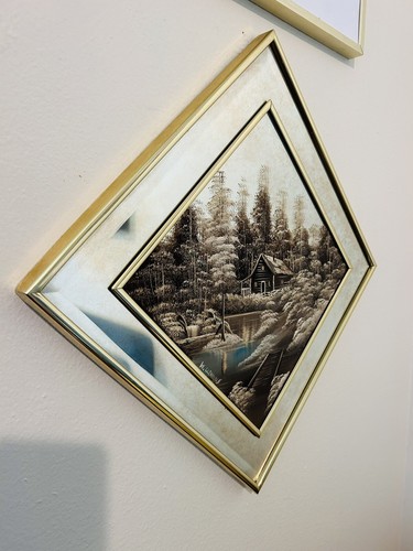 W Clemons Handpainted Winter Scene on Mirror 15” - Picture 6 of 16