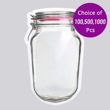 3.5x6in Red/Clear/Red Matte Mylar Jar Shape Stand Up Zipper Pouch w/ Machine