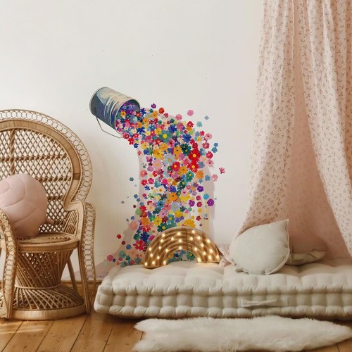 Cute Flower Sticker Colorful Wallpaper Self-Adhesive Wall Decal 33X30" Lounge - Foto 3 di 7
