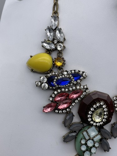 J Crew Chunky Statement Rhinestone Necklace Colorful Missing Hang Tag HTF - Picture 4 of 8