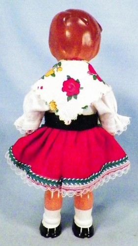 German Girl Doll Celluloid Red Skirt Green Apron 6in. Souvenir Retro Vintage - Picture 4 of 5