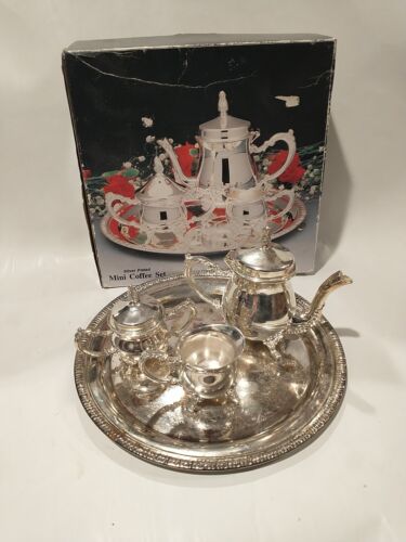 Vintage versilbertes Mini Kaffeeservice 4-teilig, nie benutzt (Tablett hat etwas Rost) - Bild 4 von 13
