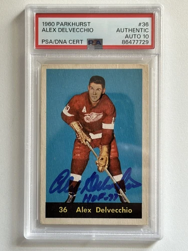 1960 PARKHURST #36 ALEX DELVECCHIO PSA/DNA 10 AUTOGRAPHED HQ SIGNED Detroit