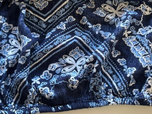 Justice Girl Blue Flower Pattern Print Top Blouse Hem Tie Bell Sleeve Size 18/20 - Picture 20 of 22