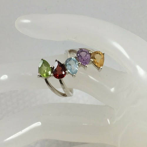 Stunning - Amethyst Citrine Garnet Peridot Blue Topaz 4 ct Sterling Silver Ring - Picture 4 of 11