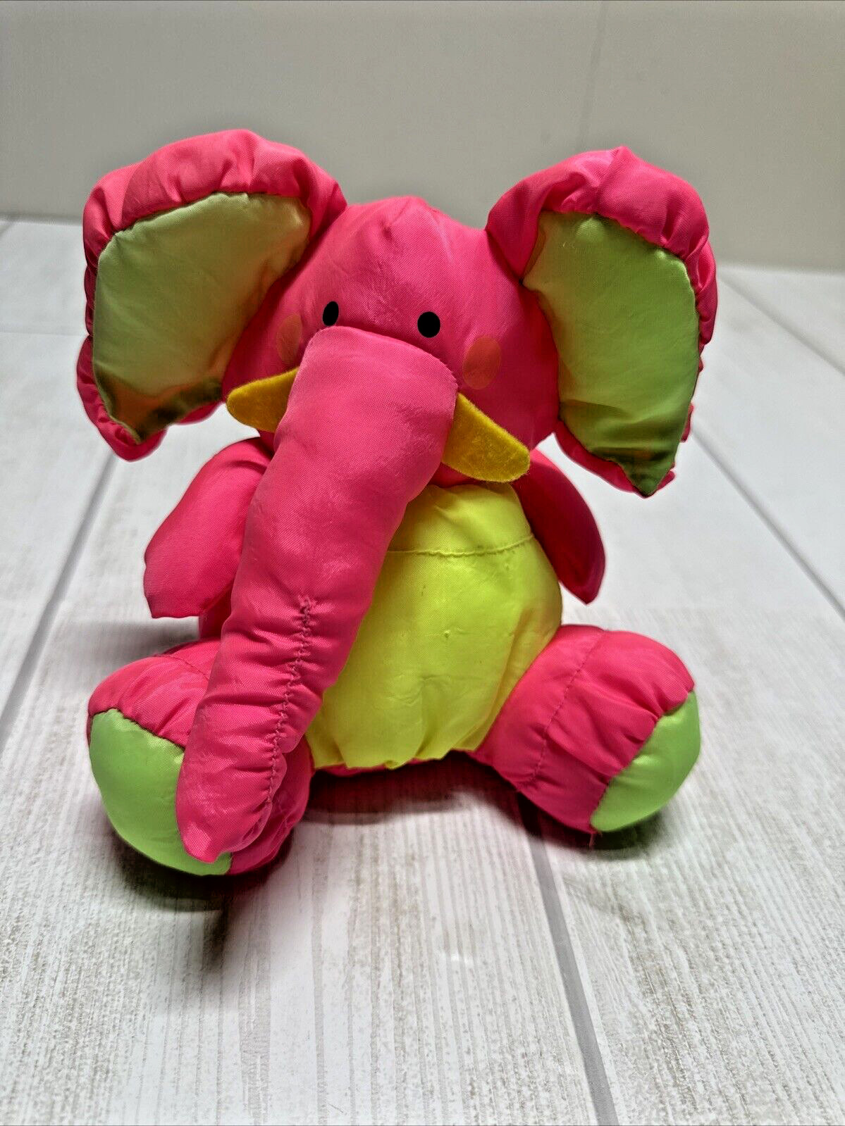 Our Own Import Elephant Nylon Neon Highlighter Pink Yellow Green Plush Stuffed