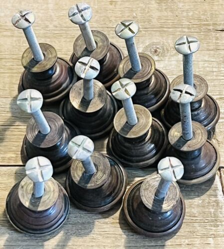 11 Vintage Brass Cabinet Drawer Knobs Raised Rosette Floral Design 1” - Picture 4 of 5