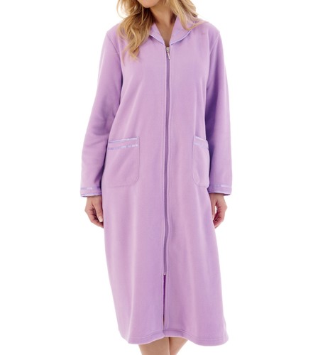 Morgenmantel Damen Reißverschluss Anti Pill Fleece Slenderella Satinbesatz Bademantel - Bild 3 von 46