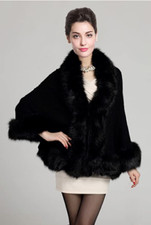 Faux Fur Shawl Wrap Stole Shrug Bridal Winter Wedding with Hook One Size Black