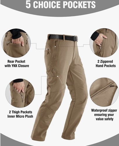 New! FREE SOLDIER Men's Brown Fleece Lined Snow Hiking Pants Size 40Wx31L - Bild 3 von 9