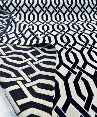 Upholstery Naxos Blue Indigo Geometric Chenille Fabric By The Yard - Picture 9 of 11